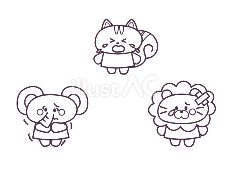 いろんな表情の動物さん② ゾウ,リス,ライオンのイラスト素材
