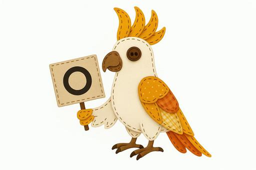 看板を持つパッチワークのオウム