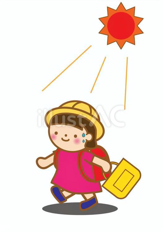 暑い夏の日の登校（女の子） 猛暑,夏,小学生のイラスト素材