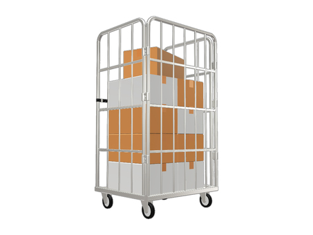 カゴ台車にダンボール 台車,カゴ車,段ボール,ダンボール,ロールボックスパレット,運搬,運送,貨物,荷物,箱のイラスト素材