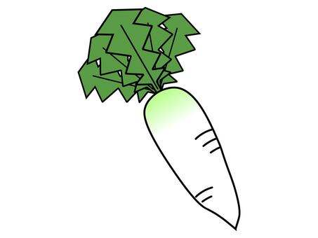 葉付きの大根のアイコンイラスト 大根,野菜,葉,シンプル,カラー,線画,根菜,アイコン,食材,畑のイラスト素材