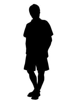 夏服男性全身シルエット シルエット,男性,青年,中年,全身,正面,立ち姿,半ズボン,半袖,tシャツのイラスト素材