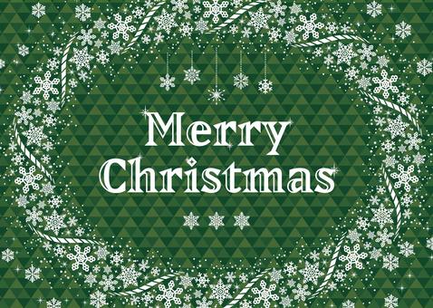 雪の結晶のクリスマスフレーム2緑 クリスマス,メリークリスマス,クリスマスカード,12月,冬,雪,結晶,リース,星,点のイラスト素材