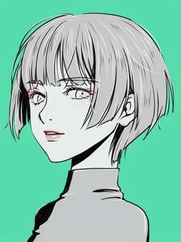 おかっぱヘアの女性 グレー おかっぱヘアの女性 グレー 人物,人,女性のイラスト素材