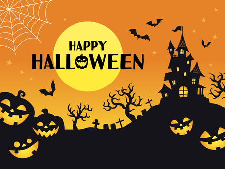 ハロウィンの夜と月のシルエット背景 ハロウィン,背景,かぼちゃ,ジャックオランタン,コウモリ,バナー,シルエット,夜,木,枯れ木のイラスト素材
