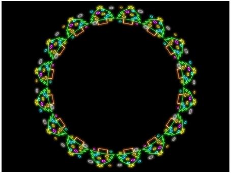 クリスマスツリーのフレ−ム　円　ネオン クリスマスツリー,フレ−ム,ポストカード,メッセージカード,円,丸,サ−クル,ネオン,黒,クリスマスのイラスト素材
