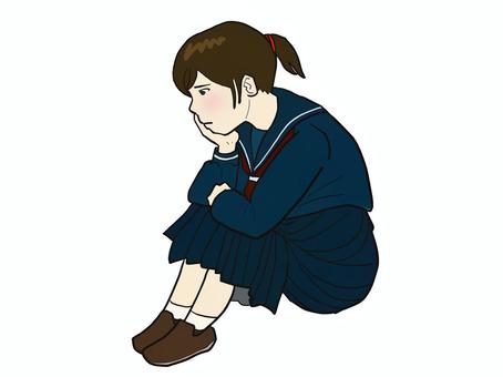 ものうい女学生 ものうい女学生 女性,学生,セーラー服,中学生,高校生,三角座り,ほおづえ,悩み,落ち込み,心配のイラスト素材