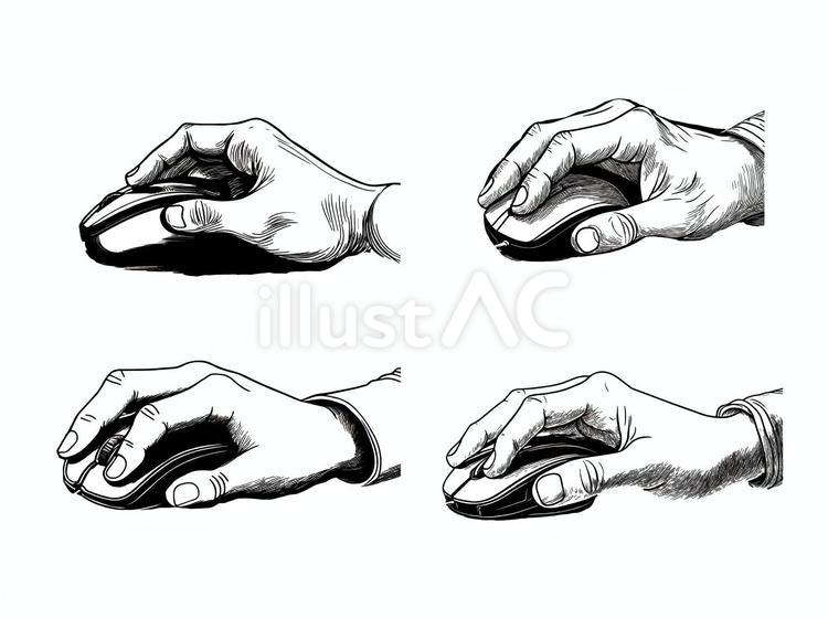 モノクロのマウスを操作する手元 マウス,操作,手元のイラスト素材