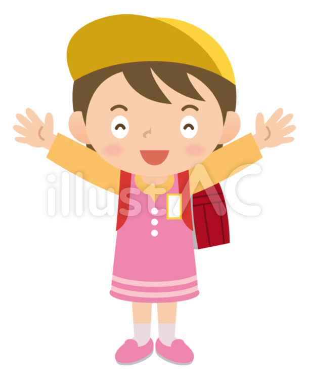 両手を挙げる小学生の女の子 手を挙げる,小学生,女の子のイラスト素材