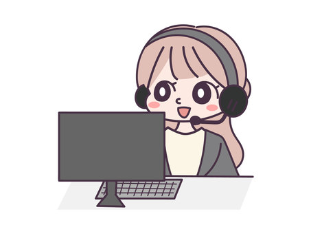 オペレーターをする女の子の手描きイラスト オペレーターをする女の子の手描きイラスト ビジネス,対応,電話,サポート,仕事,オペレーター,テレアポ,ベクター,手描き,女性のイラスト素材