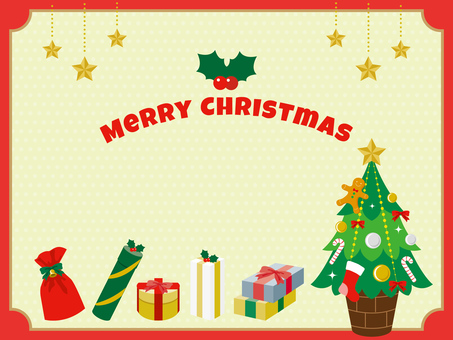 クリスマスツリーのフレーム（赤・縦） クリスマス,フレーム,枠,赤,背景,かわいい,ポップ,冬,クリスマスツリー,プレゼントのイラスト素材