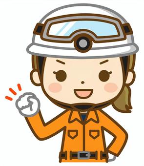やる気を出すレスキュー隊の女性 レスキュー,レスキュー隊員,救助隊,救助,消防士,消防隊員,隊員,ヘルメット,女性,やる気のイラスト素材