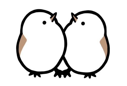 ポーズをきめるシマエナガ　2羽 シマエナガ,鳥,白,茶色,まるまる,ふわふわ,足,顔,上向き,見上げるのイラスト素材