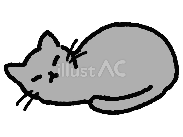眠り猫　ゆるい手描きイラスト 猫,灰色,寝るのイラスト素材