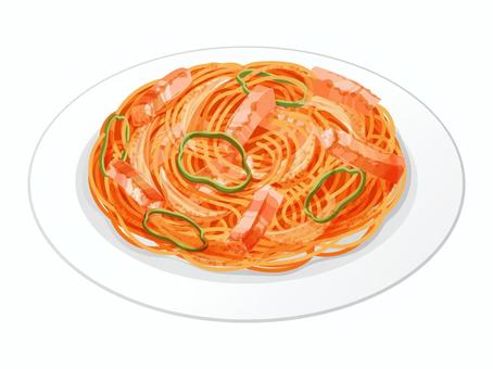 ベーコンのナポリタン ナポリタン,ベーコン,スパゲッティ,洋食,料理,食べ物,麺類,ピーマン,玉ねぎ,皿のイラスト素材