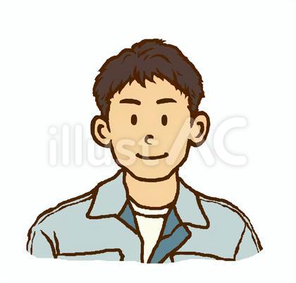 肩まで 作業着 男性 帽子無