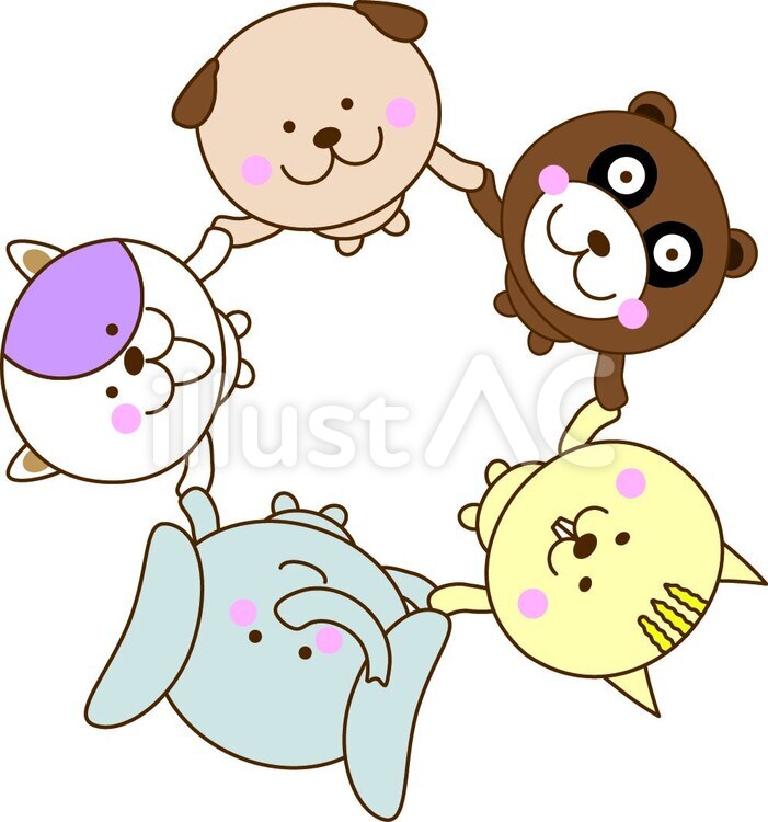 仲良し 動物,ゾウ,ネコのイラスト素材