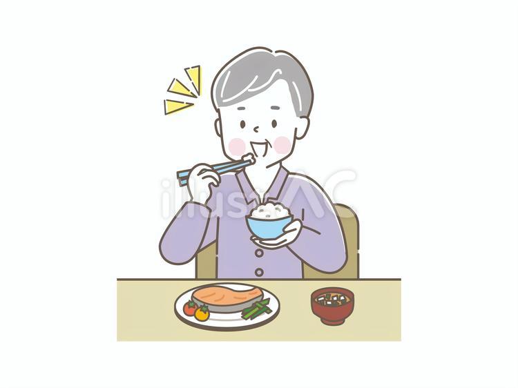 美味しそうにご飯を食べるシニア男性 食事,ご飯,シニアのイラスト素材