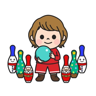 クリスマスっぽいボウリングのセット4 クリスマス,クリスマス会,クリスマスパーティー,親睦会,ボーリング,ボウリング,ボーリング場,遊び,大会,ストライクのイラスト素材