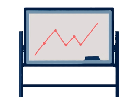 グラフを書いたホワイトボード ホワイトボード,グラフ,道具,ビジネス,仕事,オフィス,会議,会議室,ミーティング,透過のイラスト素材