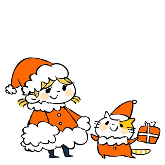 クリスマス クリスマス,12月,こども,笑顔,帽子,行事,ねこ,猫,プレゼント,女の子のイラスト素材