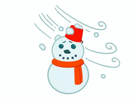 雪だるま3 雪だるま,バケツ,マフラー,吹雪,風,強風,雪,寒い,降る,天気のイラスト素材