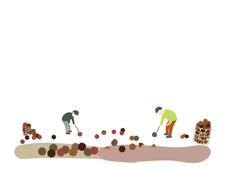 栗拾い 栗拾い,栗,秋,かご,トゲ,黒,茶色のイラスト素材