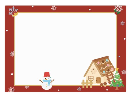 お菓子の家と雪だるまのクリスマスフレーム クリスマス,クリスマスカード,フレーム,カード,枠,冬,メッセージ,メッセージカード,かわいい,手紙のイラスト素材