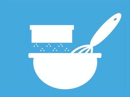 白シルエット　粉をふるう　お菓子作り工程 粉,お菓子作り,工程,シルエット,泡立て器,ボウル,オシャレ,かわいい,アイコン,ワンポイントのイラスト素材