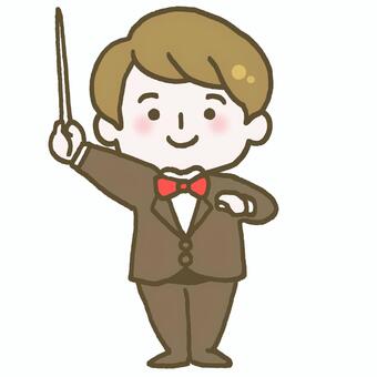 指揮棒を持って正面向きに立つ_全身 指揮者,指揮,タクト,人物,指揮棒,音楽,正装,ジャケット,蝶ネクタイ,発表会のイラスト素材