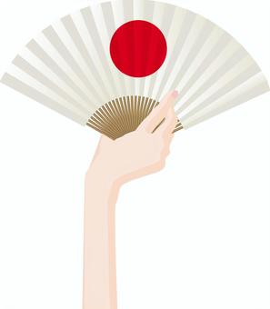 日の丸扇子　 日の丸,日本,扇子,道具,和,折り畳み,リアル,持つ,手のイラスト素材