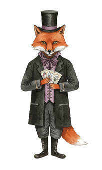 Illustration, un renard, tarot, carte, 