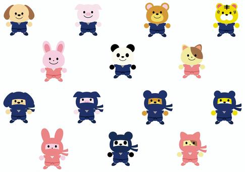 忍者の動物セット 忍者,動物,忍術,忍法,キャラクター,かわいい,犬,猫,くま,トラのイラスト素材