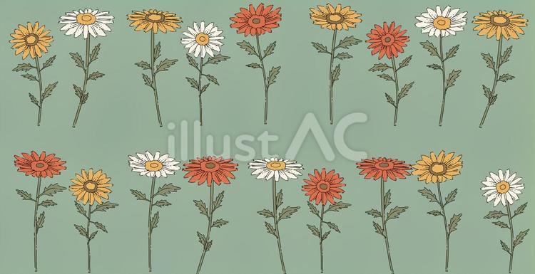 手描き風の花のセット 花,デイジー,マーガレットのイラスト素材