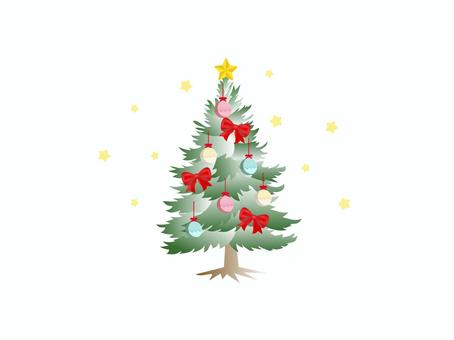クリスマスツリー_リボン_1 クリスマスツリー,クリスマス,きれい,植物,星,冬,飾り,ハッピーホリデー,ハッピーホリデーズ,メリークリスマスのイラスト素材