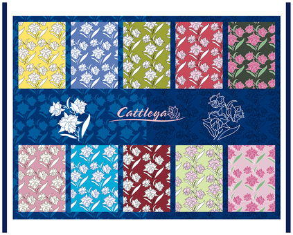 Illustration, pattern, cattleya, japanese style, 