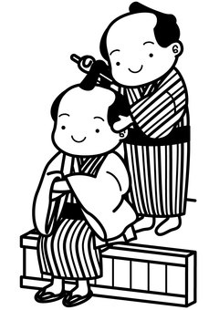 髪結い男性-1c 髪結い,床屋,理容,理容師,仕事,職業,江戸,時代劇,髷,着物のイラスト素材