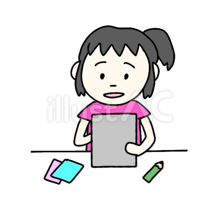 タブレット学習をする女の子 女の子,タブレット,勉強のイラスト素材
