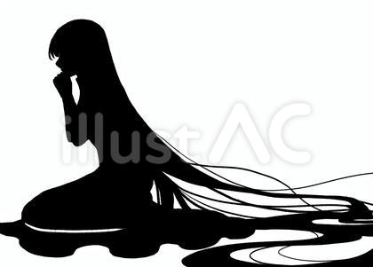 跪いて両手で祈る女性のシルエットイラスト