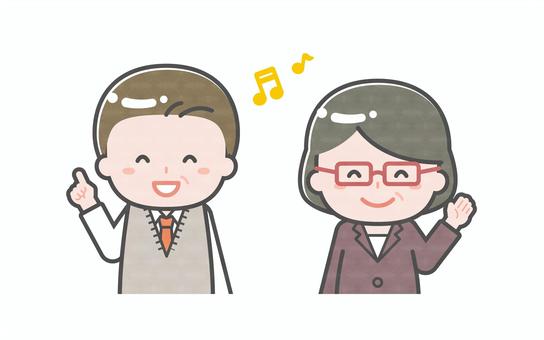 ミニ_2人_シニアの会社員の男女01 男性,女性,大人,シニア,高齢者,お年寄り,中年,ビジネス,会社員,スーツのイラスト素材