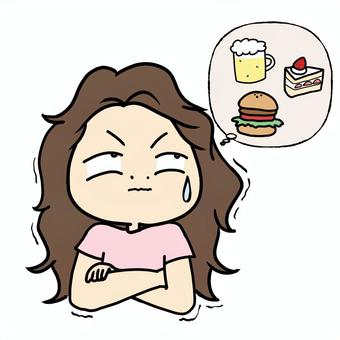 ダイエット　我慢の限界の女子 ダイエット,我慢,禁断症状,震え,食欲,食べ物,制限,バツ,ダメ,不可のイラスト素材