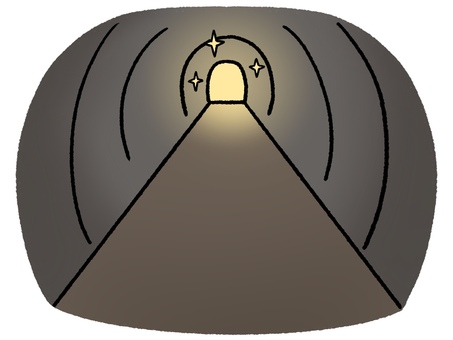 トンネルの出口が見えた　キラキラ付き トンネル,出口,光,手描き,ゆるい,キラキラ,暗闇,希望,明るい,終わりのイラスト素材