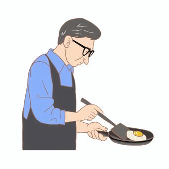 Illustration, fried egg, middle aged, male, 