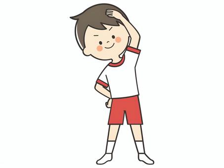 準備運動をする体操服の男の子 準備運動,ストレッチ,準備体操,ラジオ体操,体操,運動,柔軟,スポーツ,健康,体力のイラスト素材