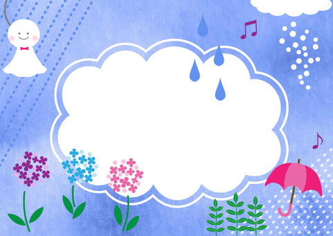 セット6_あじさいとかわいいてるてる坊主 雨,かわいい,天気,雲,あじさい,てるてる坊主,傘,梅雨,音符,手描きのイラスト素材