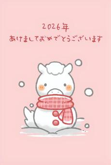お馬さんの雪だるまの年賀状2026年③ 馬,雪だるま,年賀状,子馬,マフラー,午年,午,かわいい,新年,正月のイラスト素材