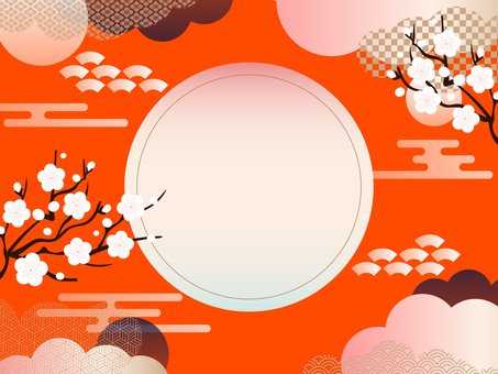 お正月の梅と吉祥文様のおめでたい背景素材 お正月,背景,壁紙,フレーム,枠,梅の花,和柄,和風,年賀状,あしらいのイラスト素材