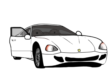 スポーツカー(斜め前・白色・開いたドア） 車,自動車,スポーツカー,クーペ,赤,外車,輸入車,国産車,スーパーカー,普通自動車のイラスト素材