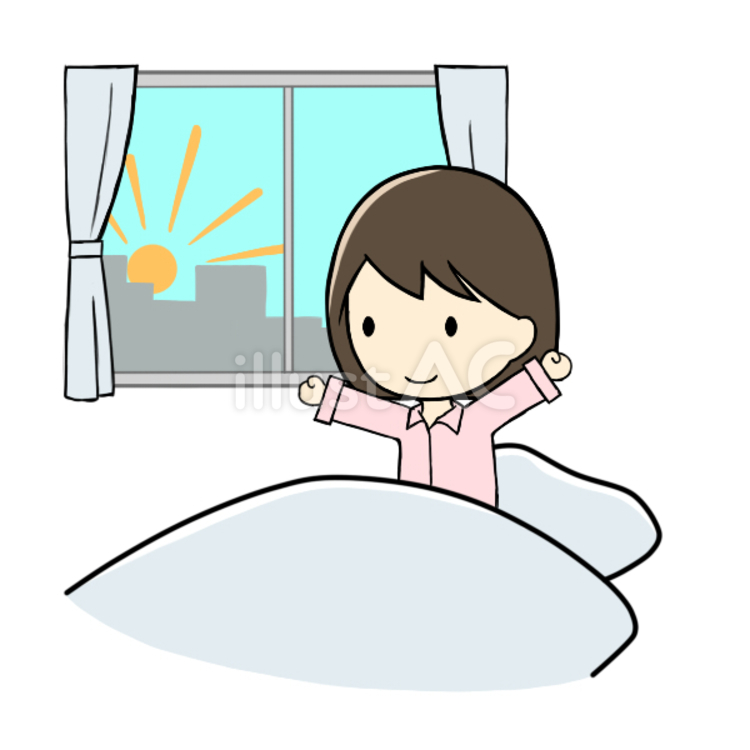 さわやかに目覚める小学生女児 目覚め,寝起き,起きるのイラスト素材