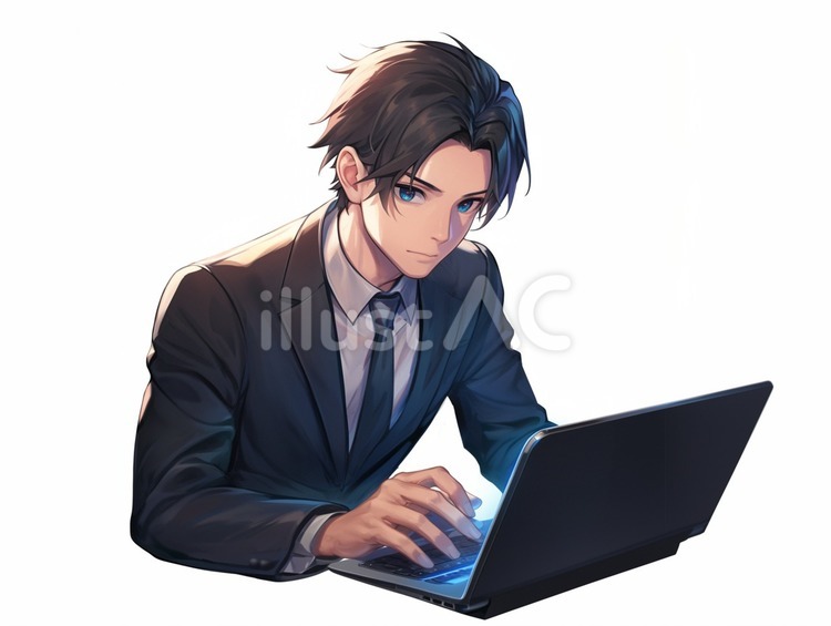 ノートパソコンで仕事をする男性 男性,仕事,ノートパソコンのイラスト素材